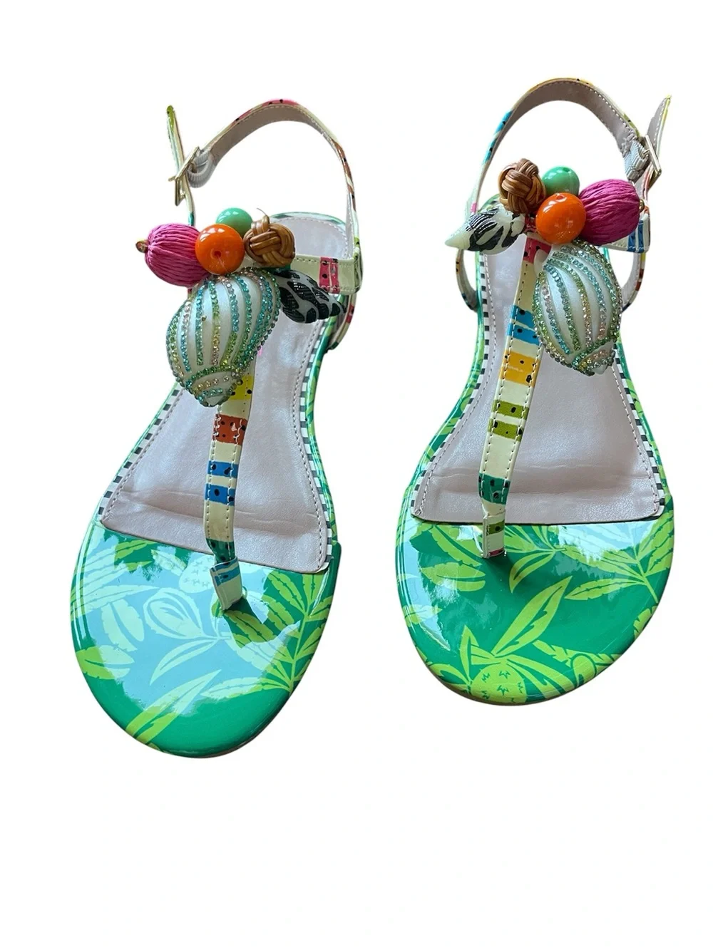 Betsey Johnson Women’s Aleena Multicolor T-Strap Sandal Excellent Condition